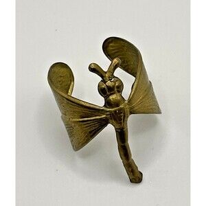 Goldtone Brass tone Adjustable Dragonfly Ring